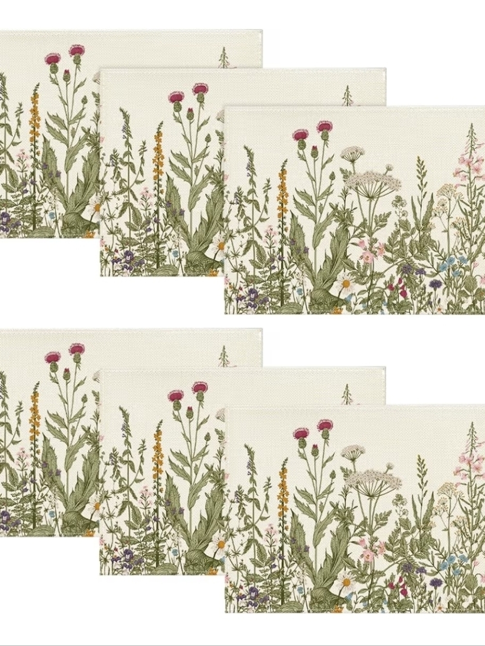 Antique Herbs and Wild Flowers Spring Placemats Set of 6, 12X18 Inch Seasonal